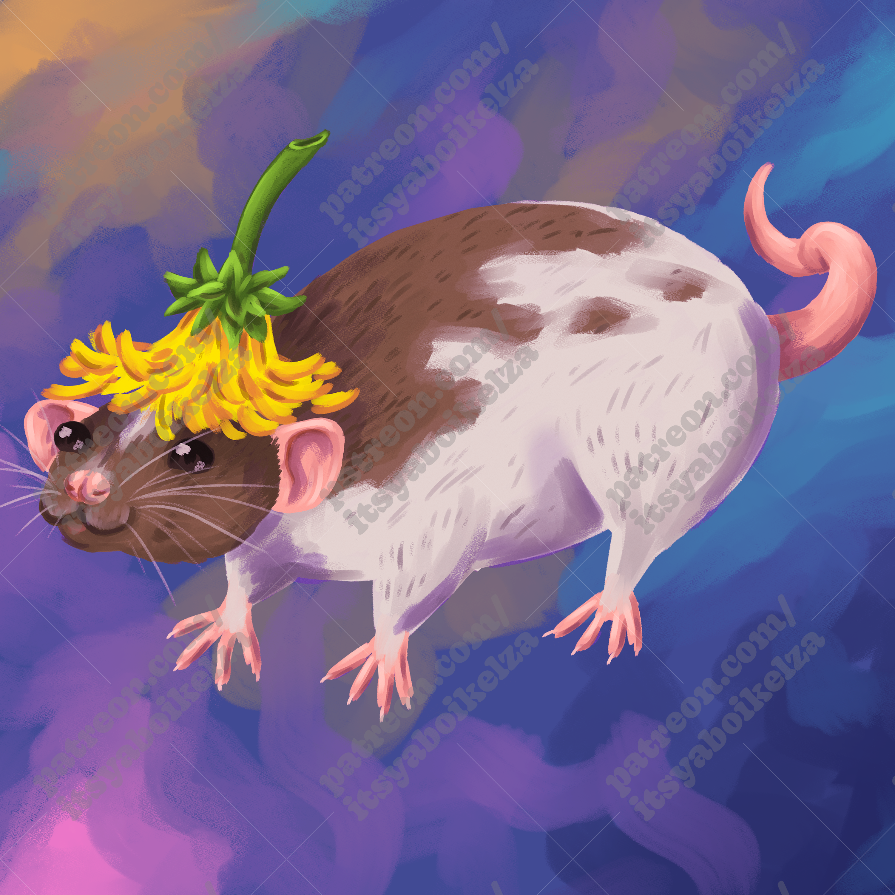 Rat With Dandelion Hat Holographic Sticker