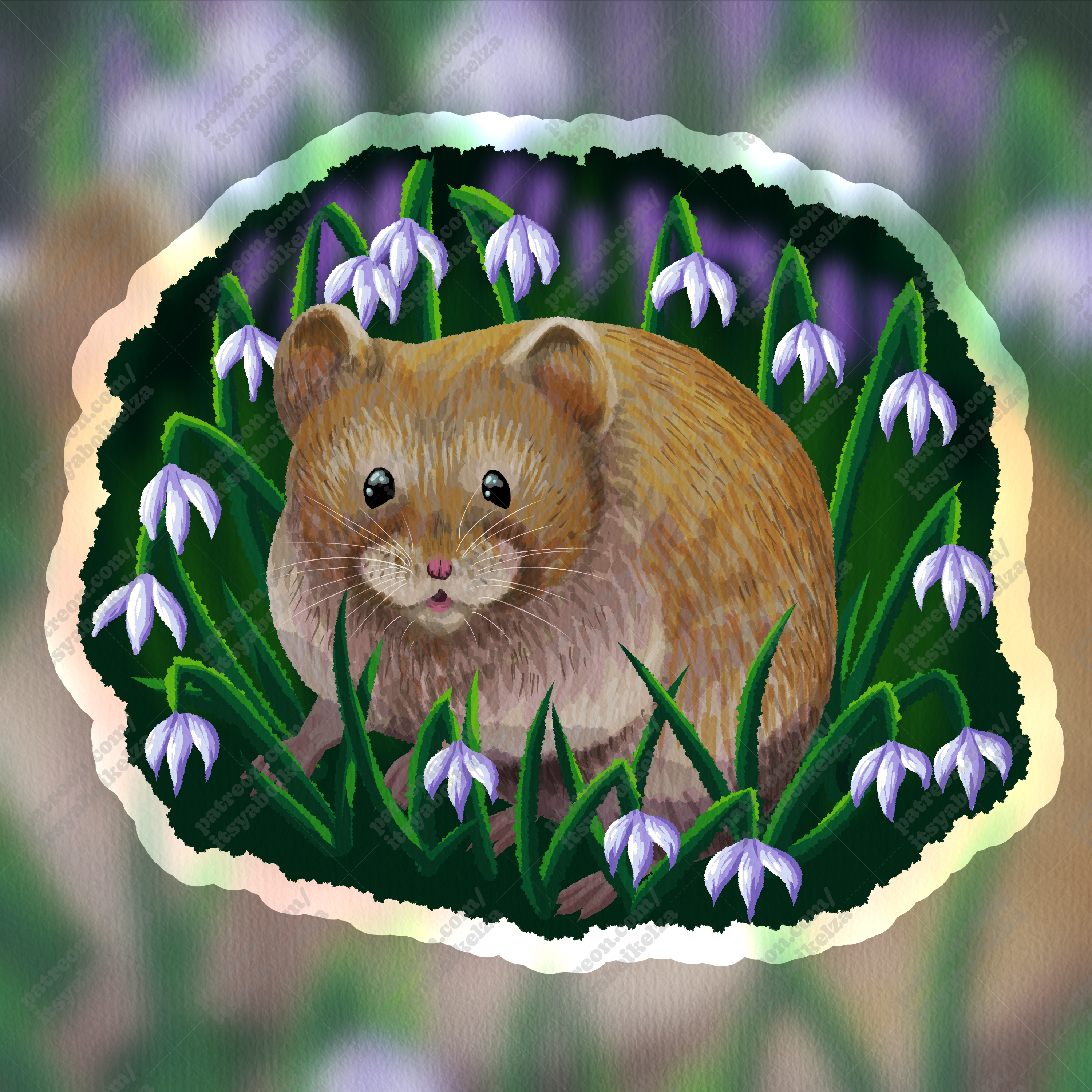 Bank Vole and Snowdrops Holographic Sticker