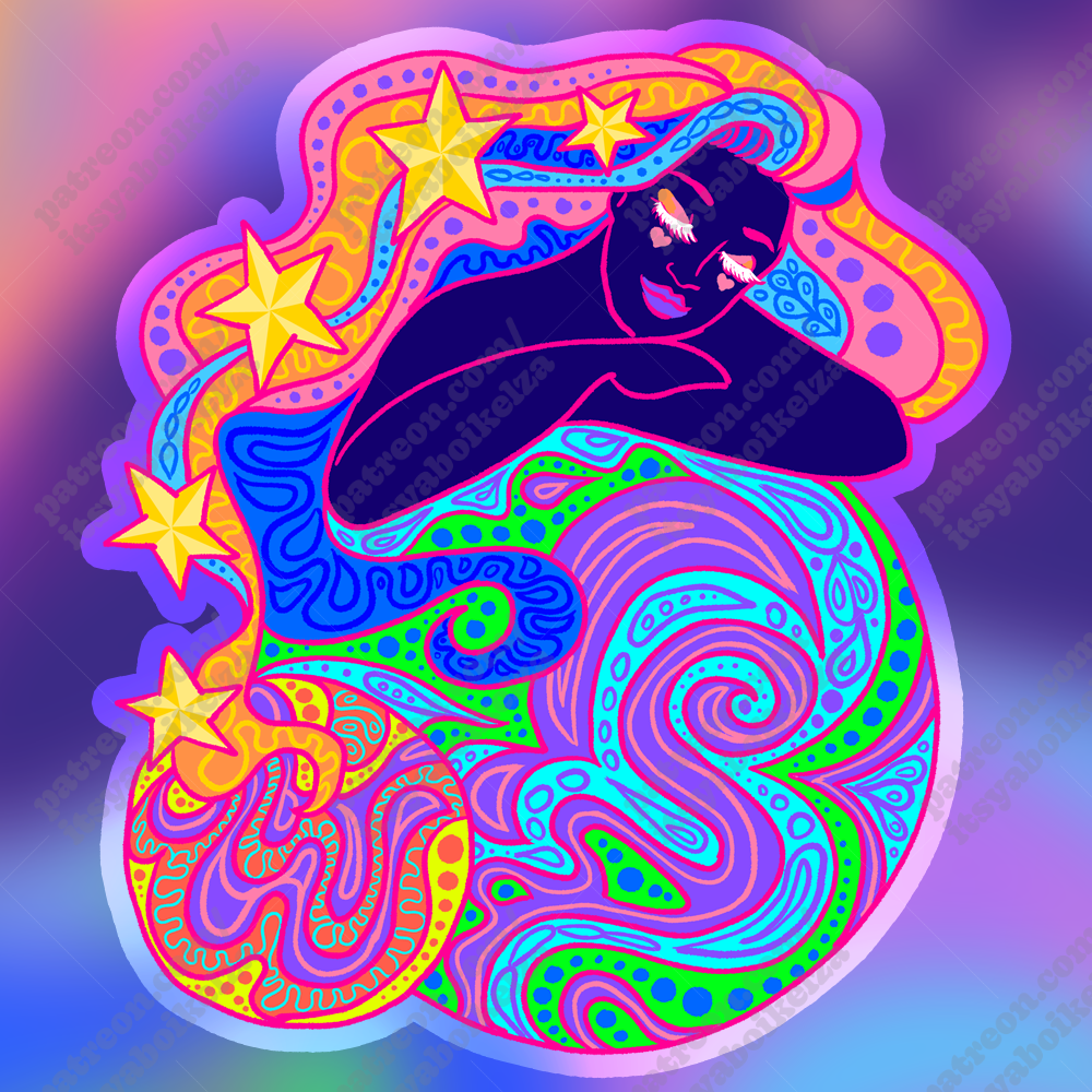 Psychedelic Space Babe Holographic Sticker