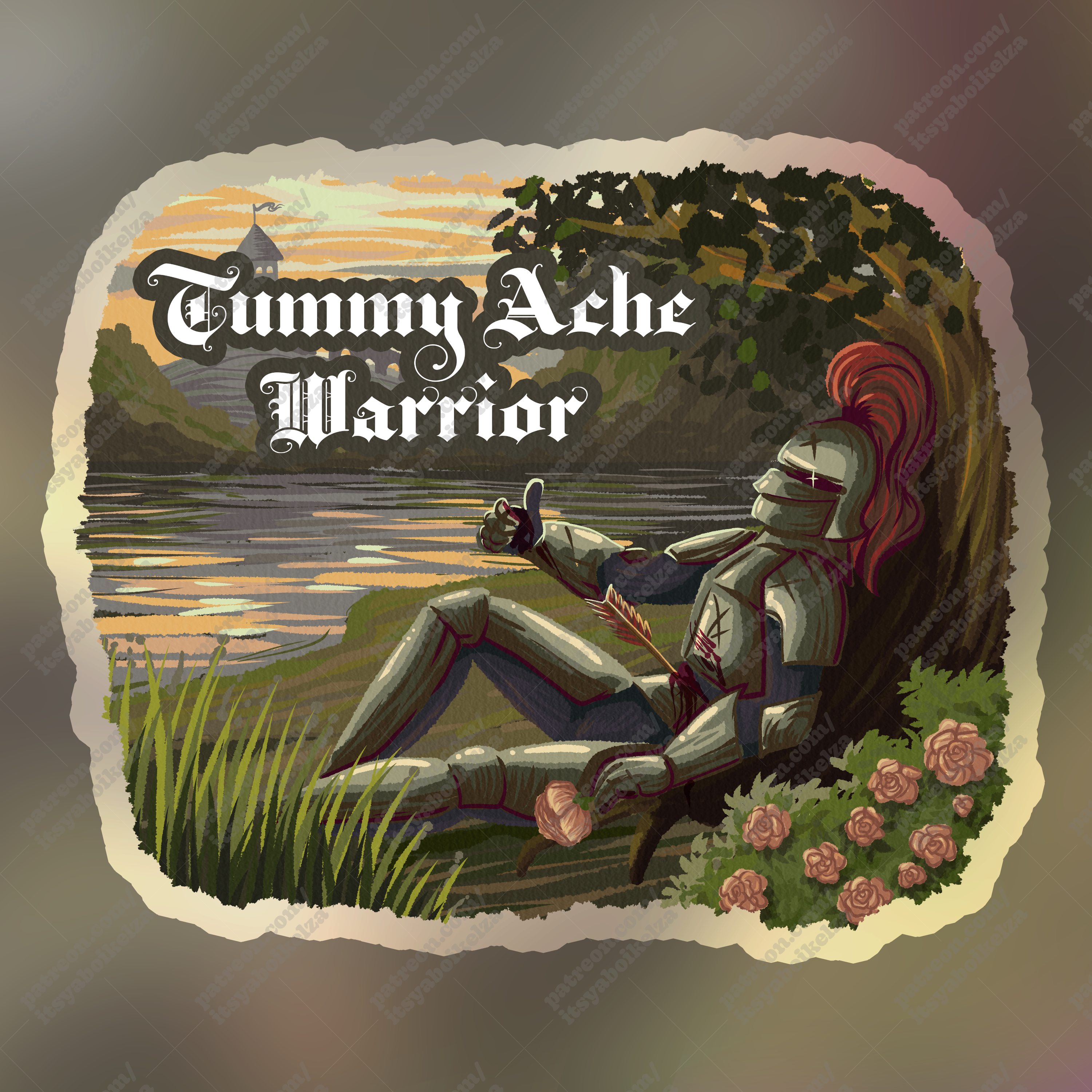 Tummy Ache Warrior Holographic Sticker