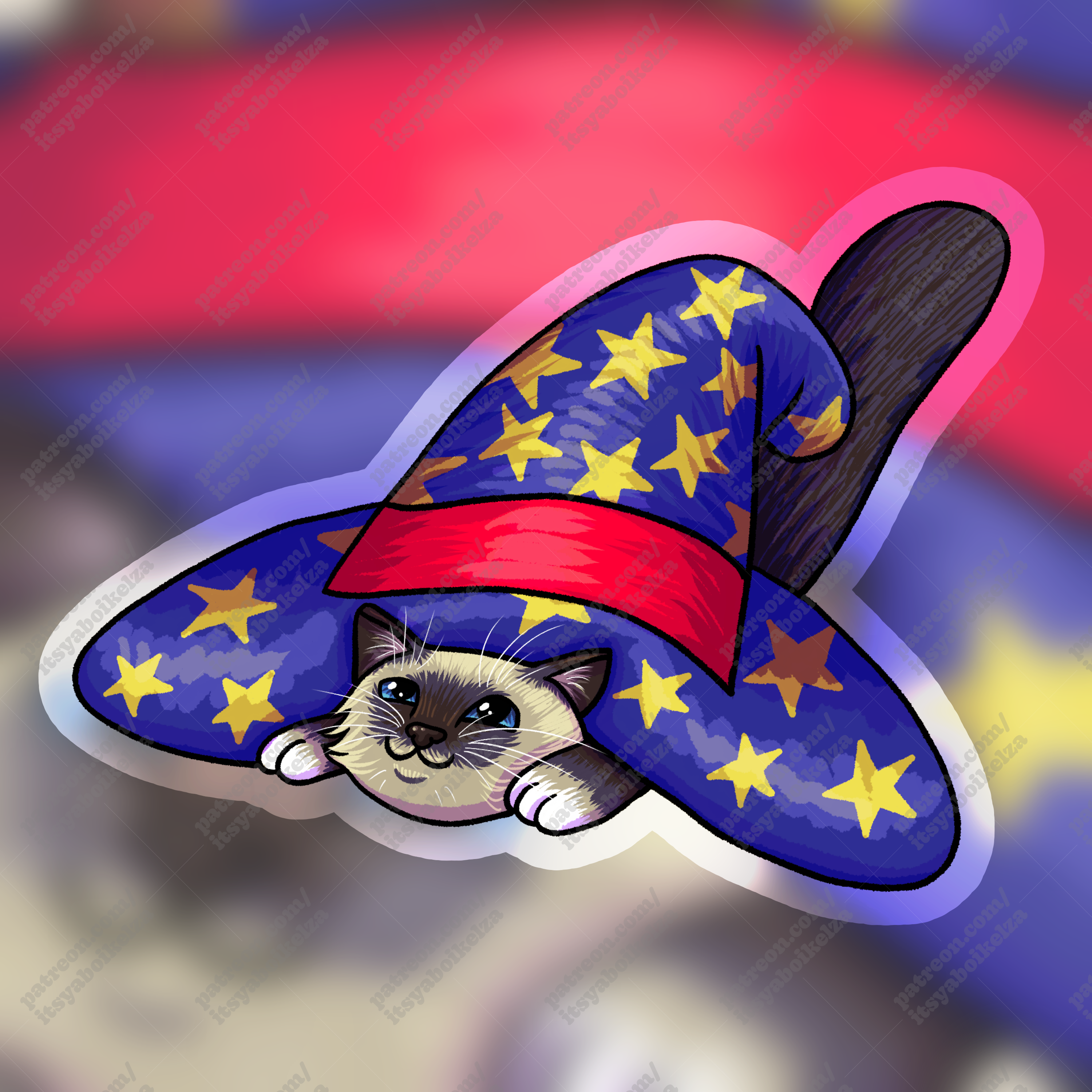 Cat in Wizard Hat Holographic Sticker