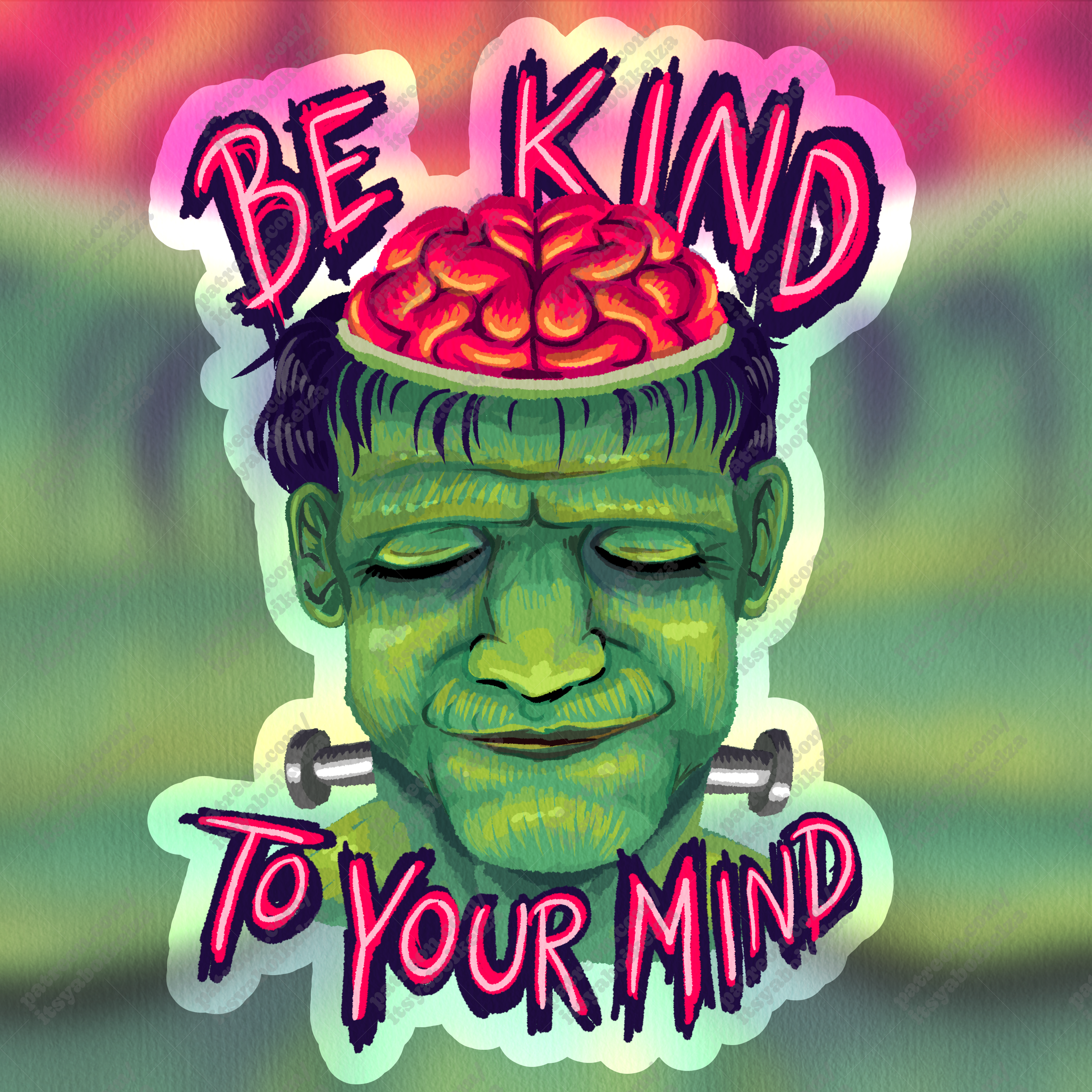 Be Kind To Your Mind Frankenstein Holographic Sticker