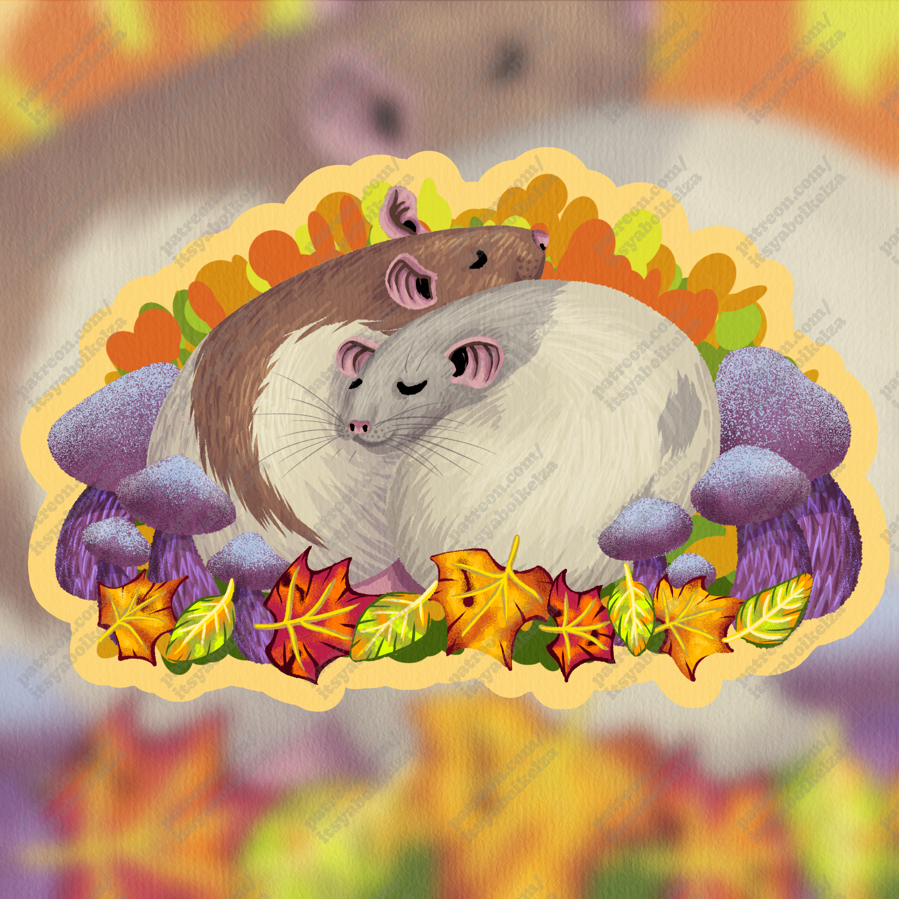 Autumn Cuddling Rats Holographic Sticker