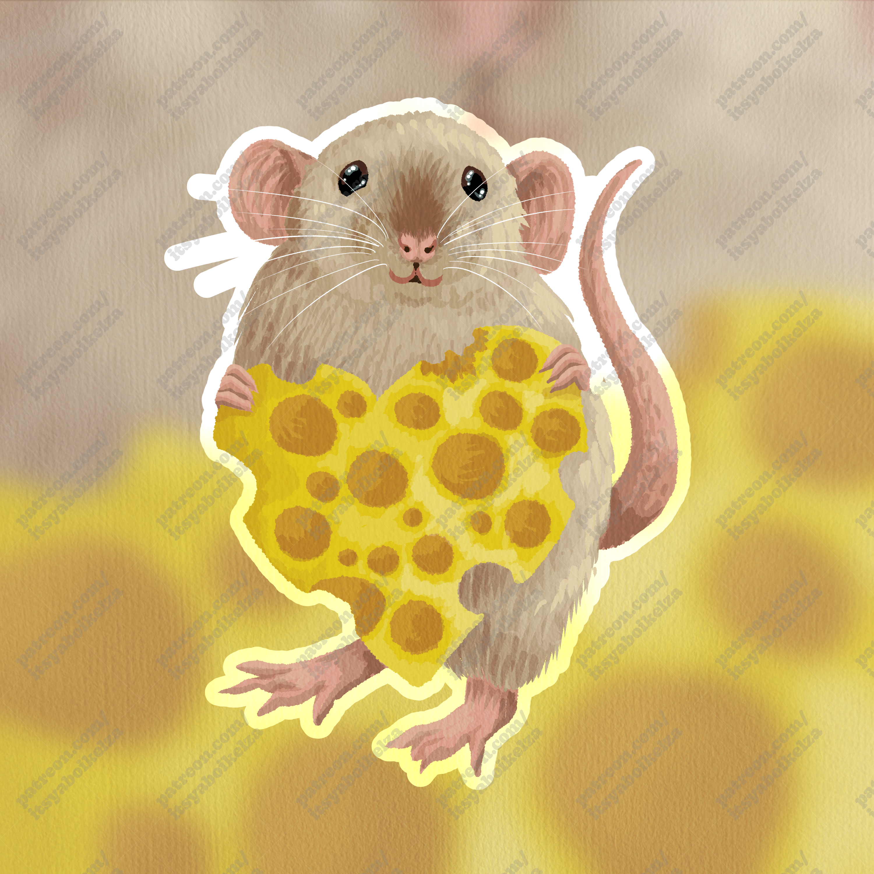 Rat With Cheese Heart Holographic Sticker