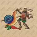 Medieval Snail and Knight Holographic Sticker
