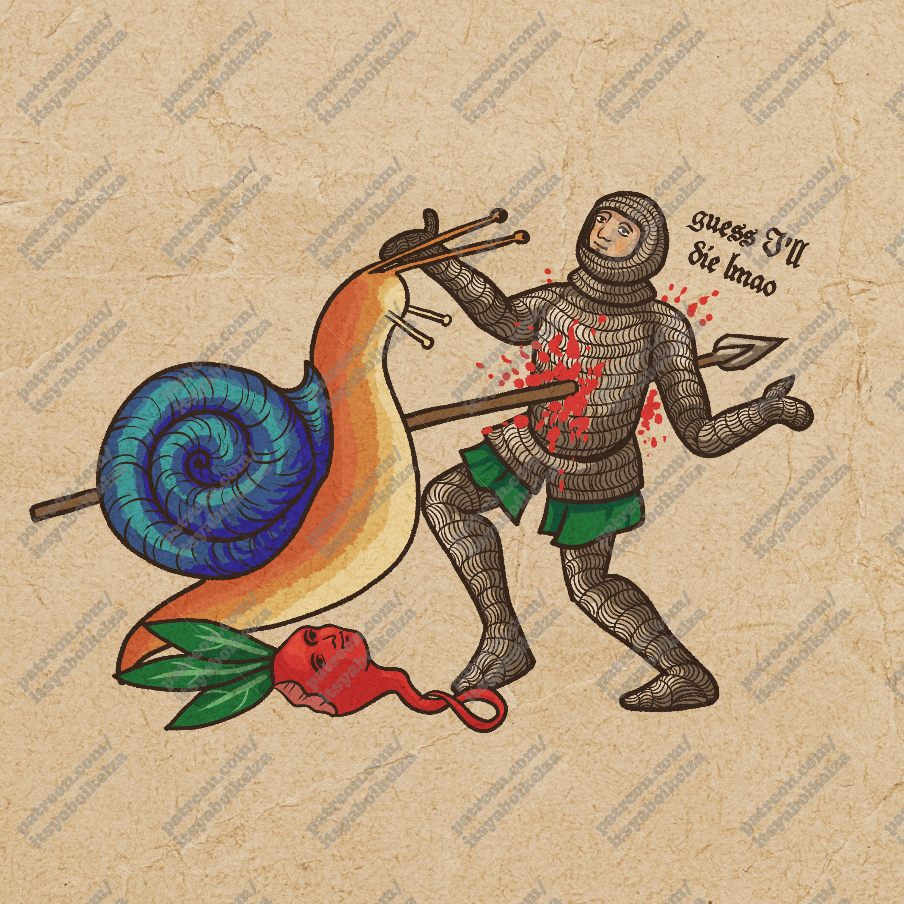 Medieval Snail and Knight Holographic Sticker