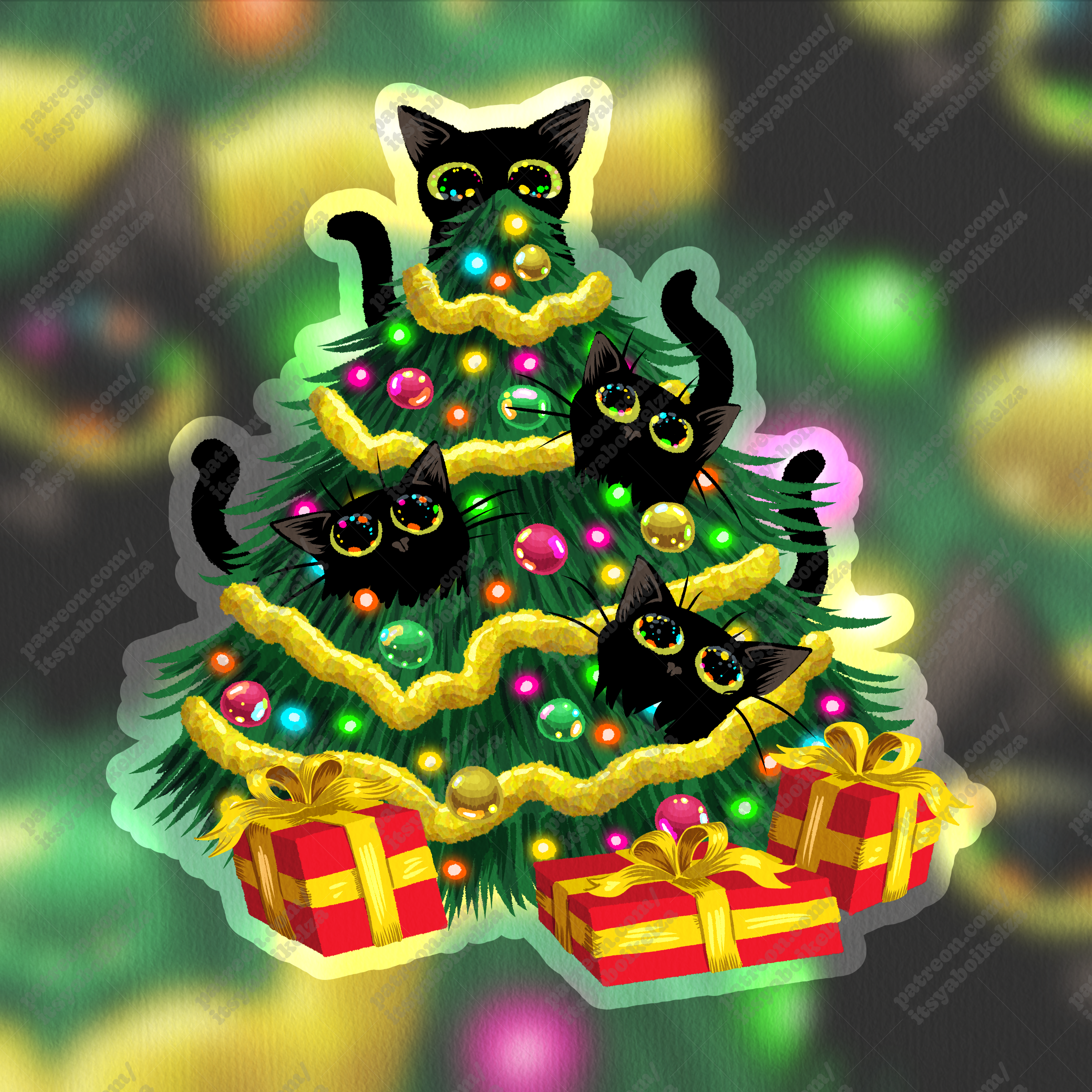 Oh Kitmas Tree Holographic Sticker