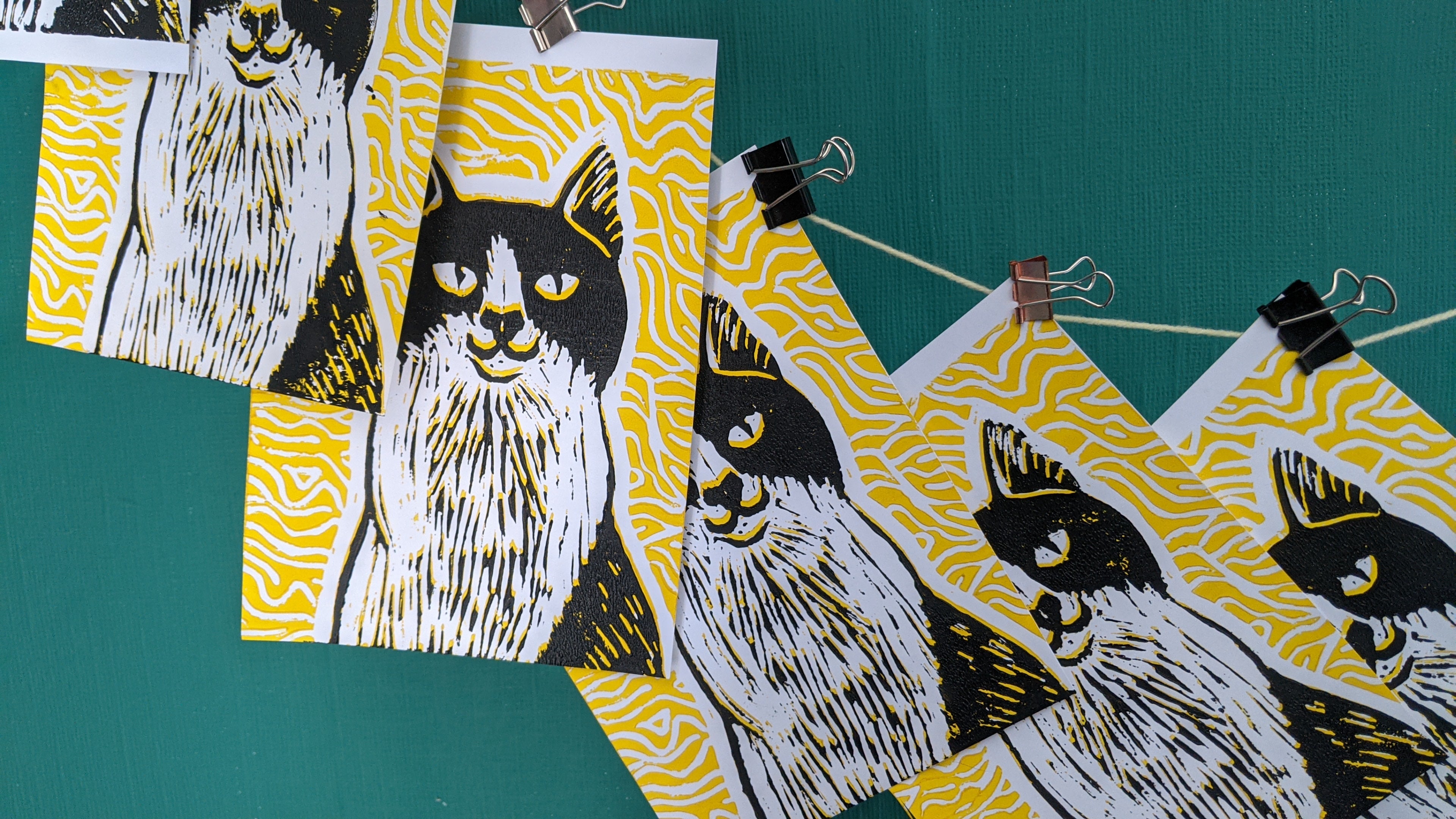 Tuxedo Cat - 20x15 Lino Print