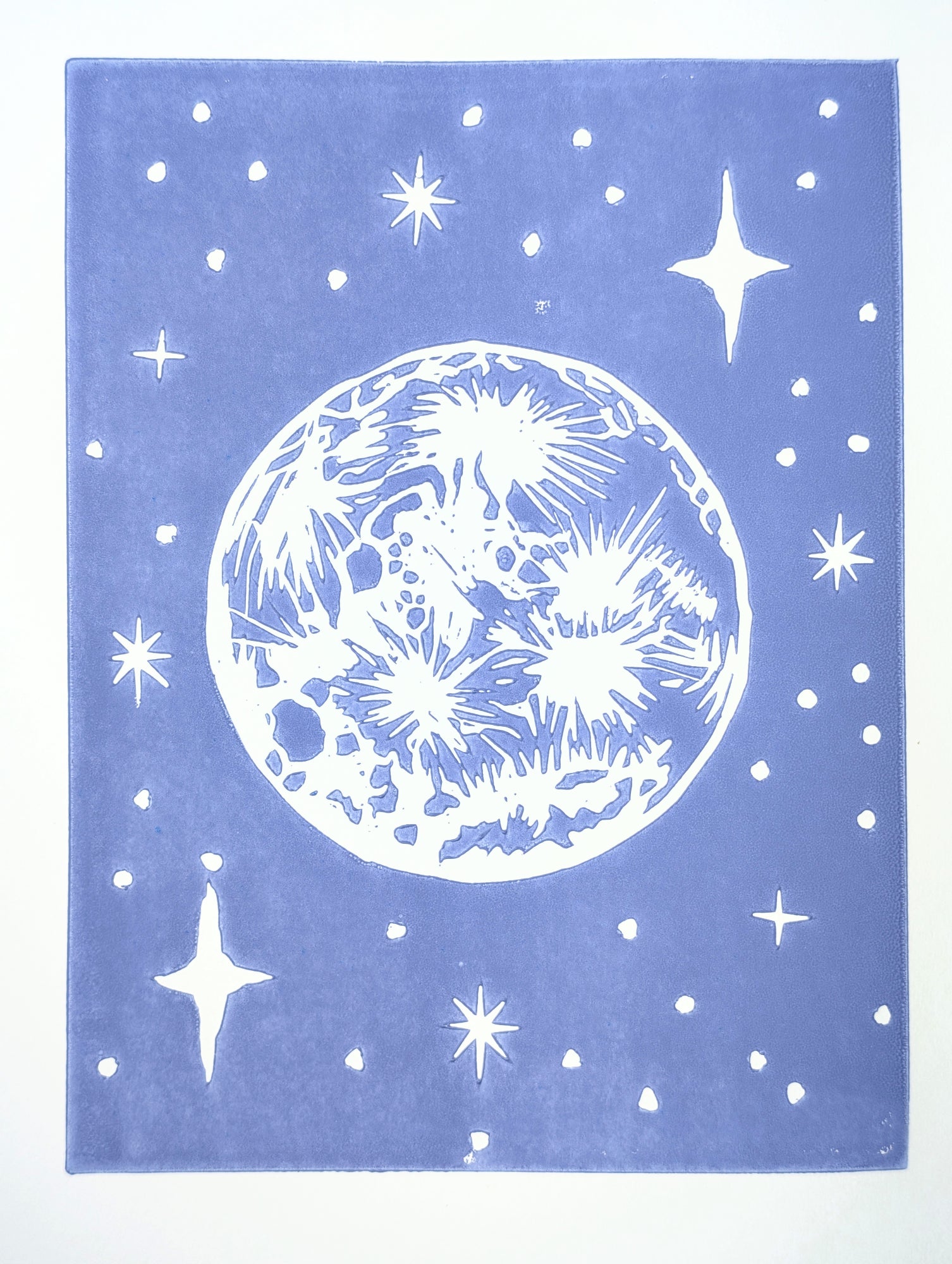Moon and Stars - 20x15 Lino Print